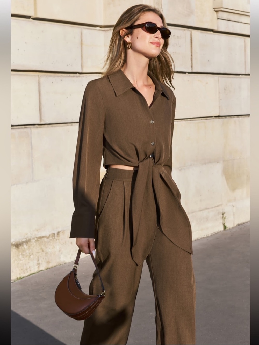 NWT CUPSHE Espresso Brown Cropped Top & Straight Leg Pants Set  Sz: M